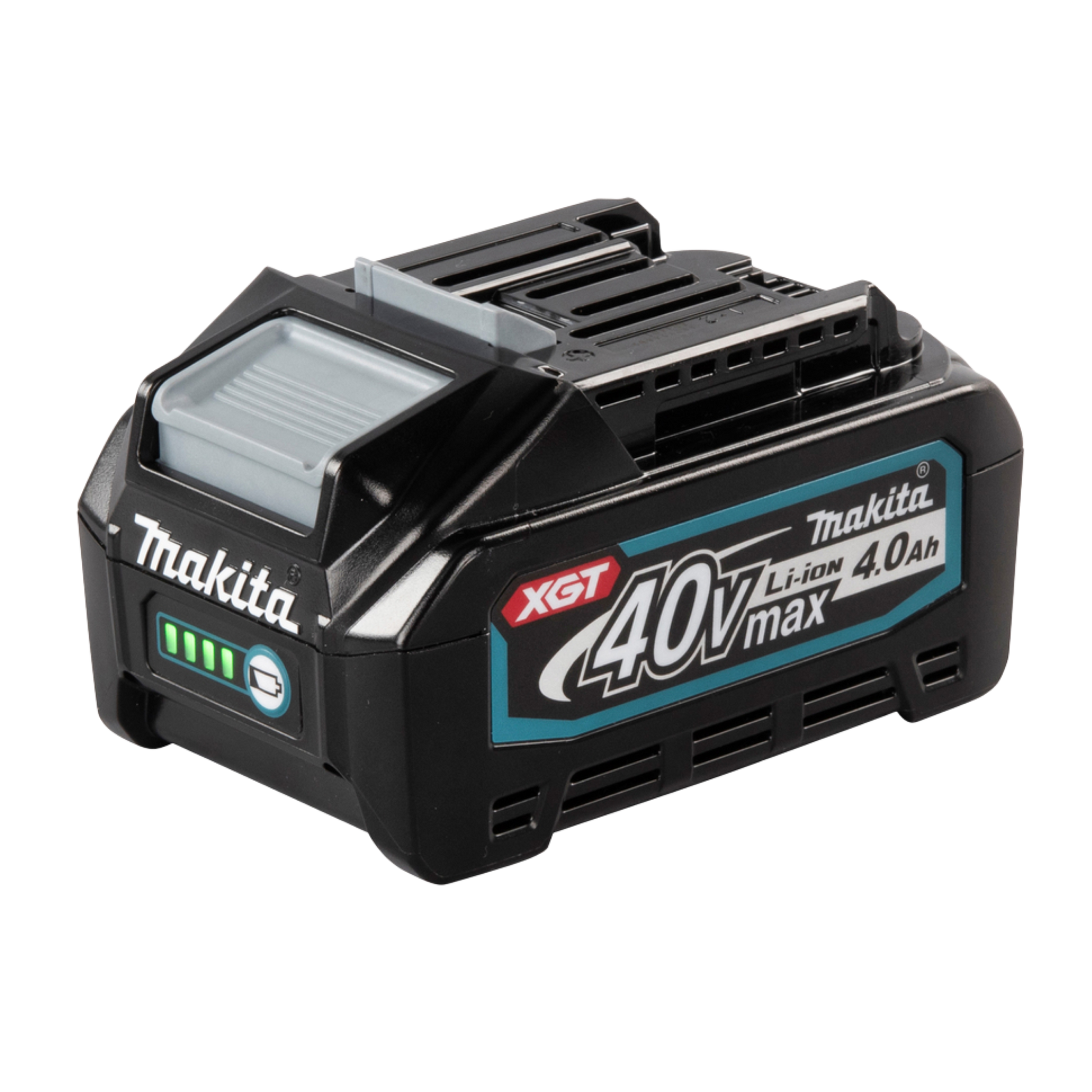 Makita BL4040 XGT 40V Max 4.0Ah lithium-ion battery with integrated charge level indicator and extended runtime.