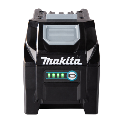Makita BL4050F XGT 40V Max 5.0Ah lithium-ion battery with charge indicator and digital tool communication.