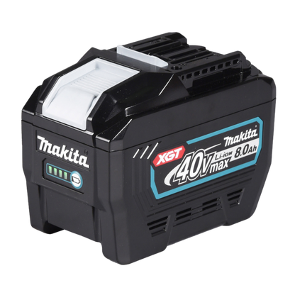 Makita BL4080F XGT 40V Max 8.0Ah lithium-ion battery with charge indicator and maximum runtime performance.