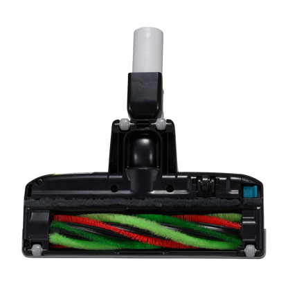 Vacuum cleaner head with green and red brushes on a white background