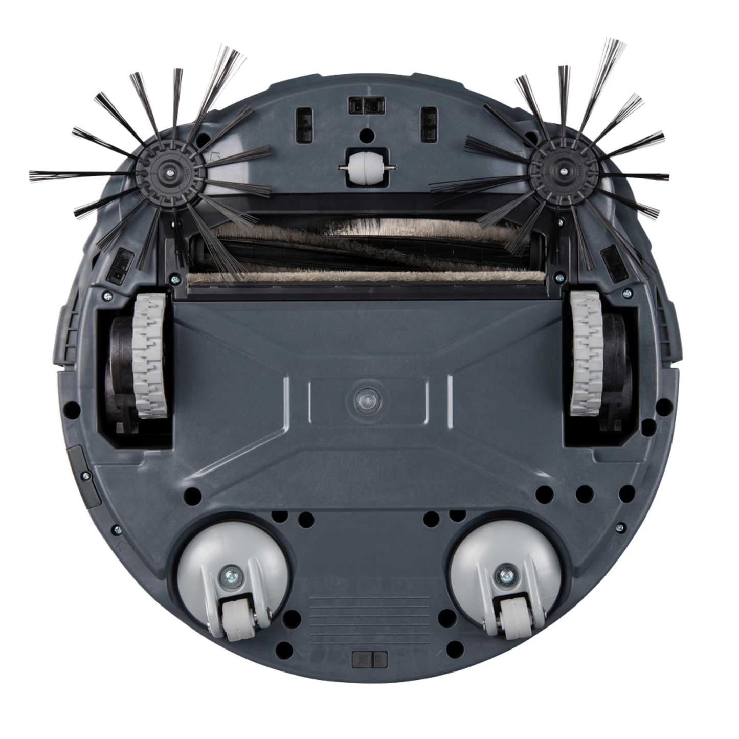 Top view of a robotic vacuum cleaner on a white background