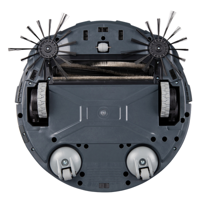 Top view of a robotic vacuum cleaner on a white background
