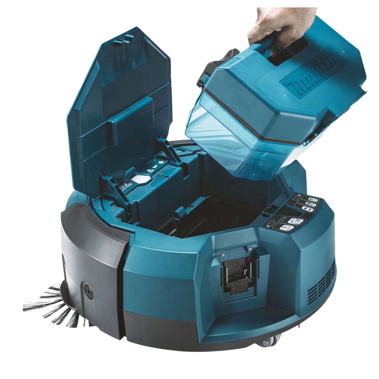 Makita DRC200Z commercial robotic vacuum cleaner with autonomous cleaning, obstacle detection and 2.5L dust capacity.