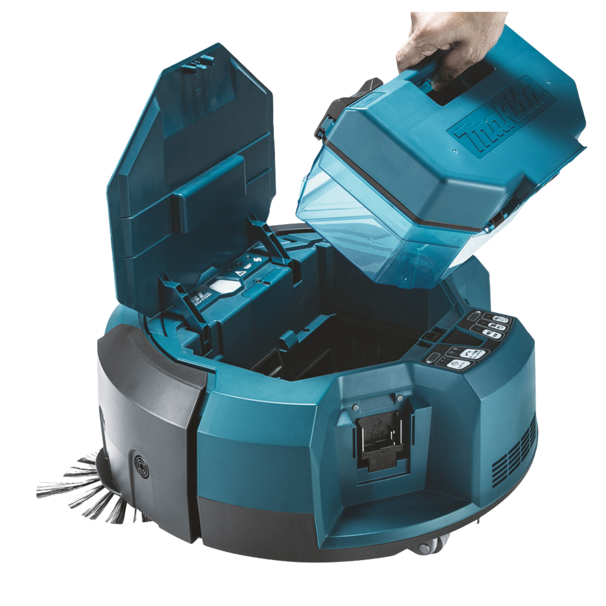 Makita DRC200Z commercial robotic vacuum cleaner with autonomous cleaning, obstacle detection and 2.5L dust capacity.
