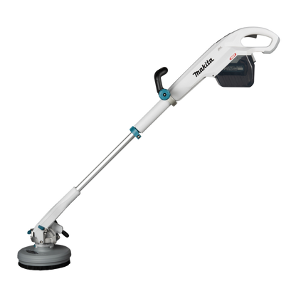 Makita PS001GZ cordless floor scrubber and polisher with telescopic handle and adjustable speed settings.