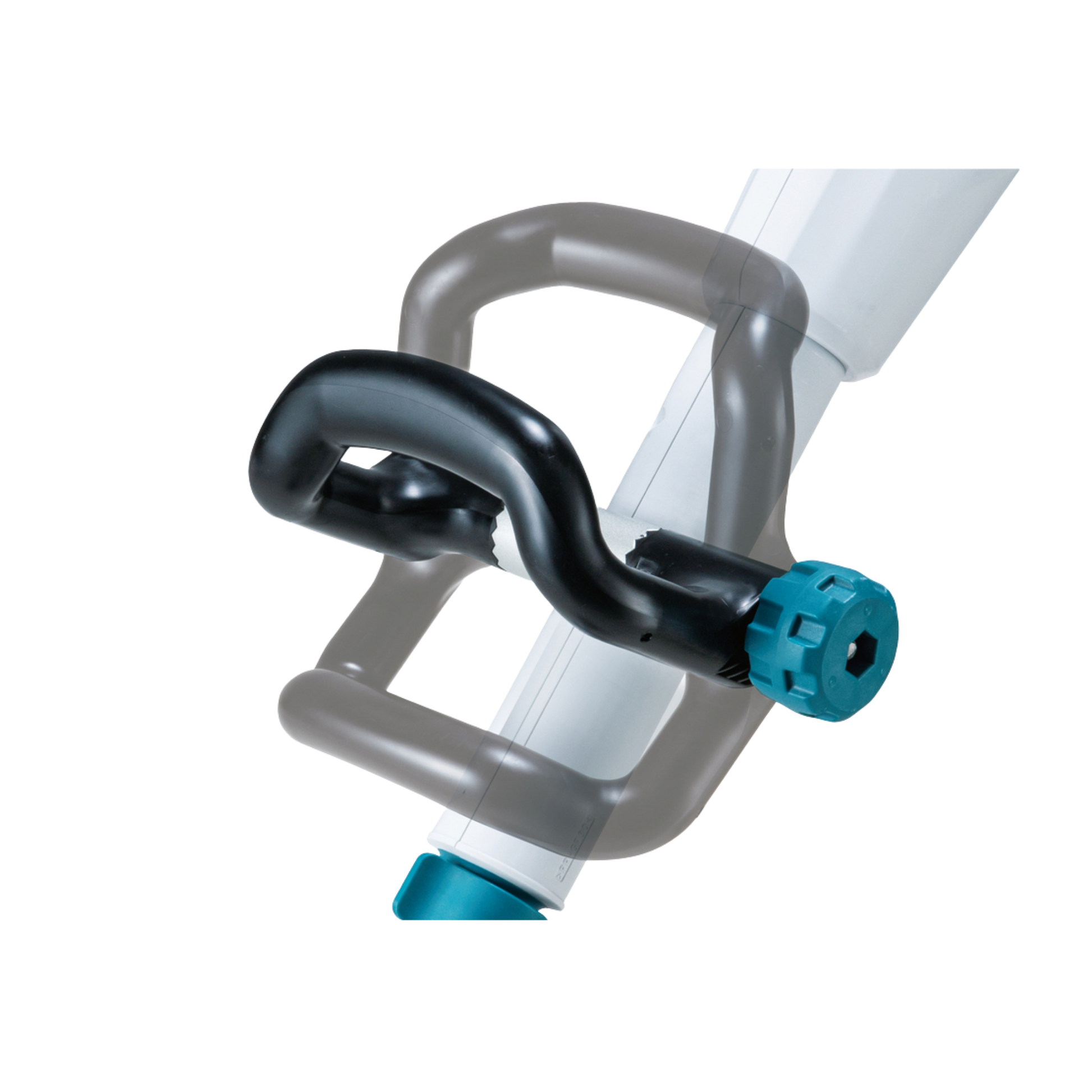 Makita PS001GZ cordless floor scrubber and polisher with telescopic handle and adjustable speed settings.