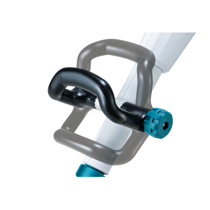 Makita PS001GZ cordless floor scrubber and polisher with telescopic handle and adjustable speed settings.
