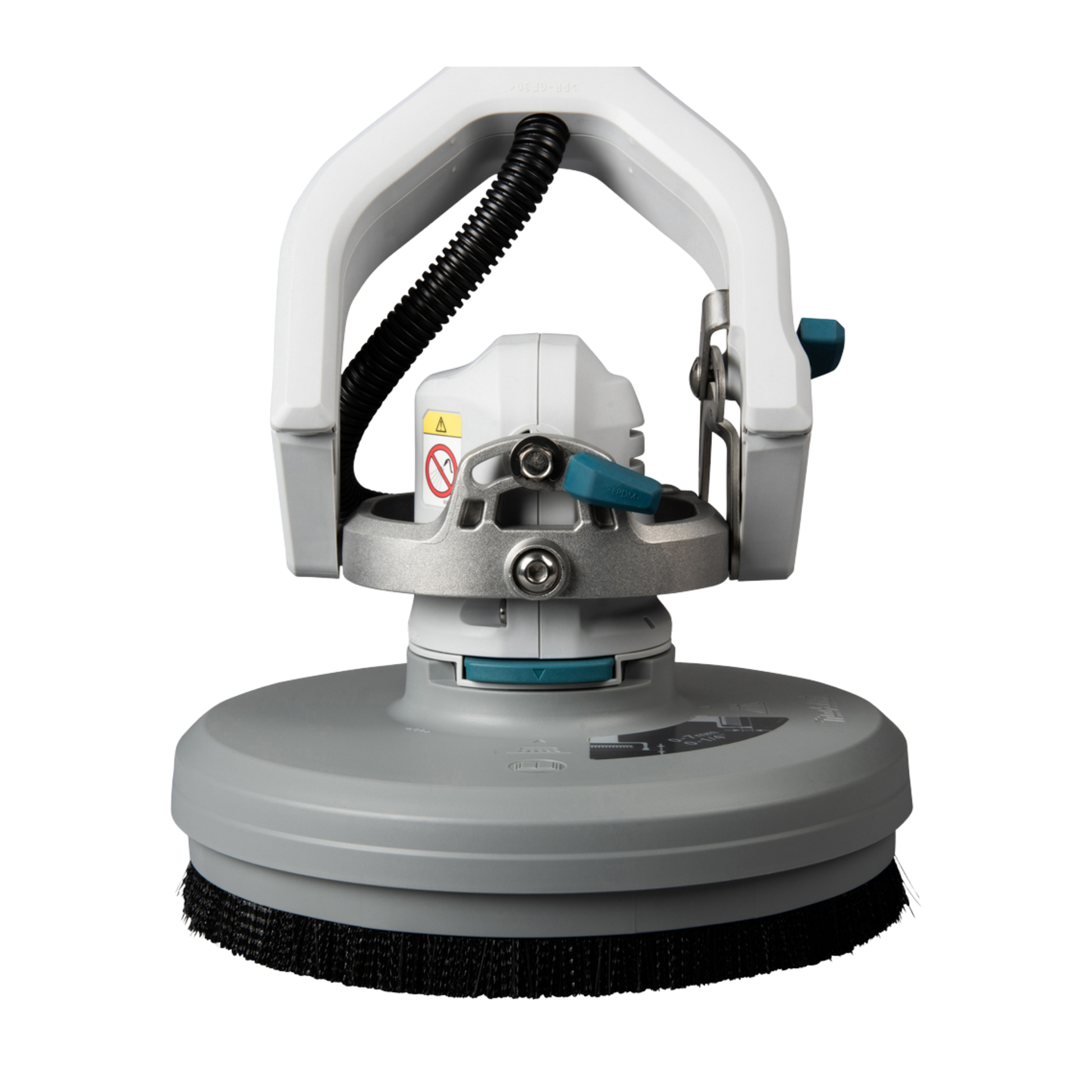 Makita PS001GZ cordless floor scrubber and polisher with telescopic handle and adjustable speed settings.