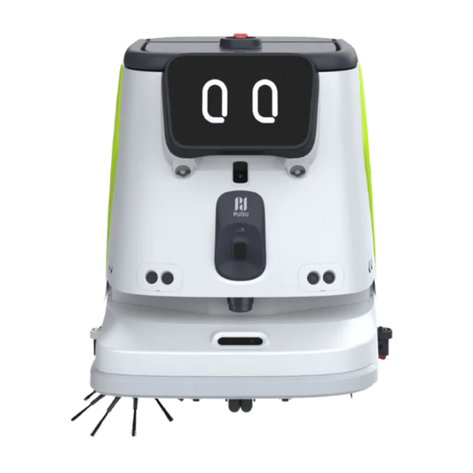 PUDU CC1 Pro AI cleaning robot with autonomous sweeping, vacuuming, scrubbing and intelligent stain detection.