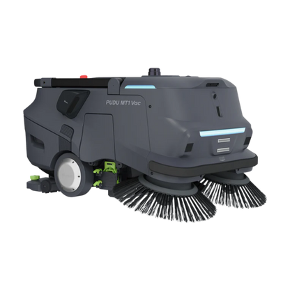 PUDU MT1 Vac AI robotic vacuum sweeper with HEPA filtration and autonomous navigation for commercial and industrial cleaning.
