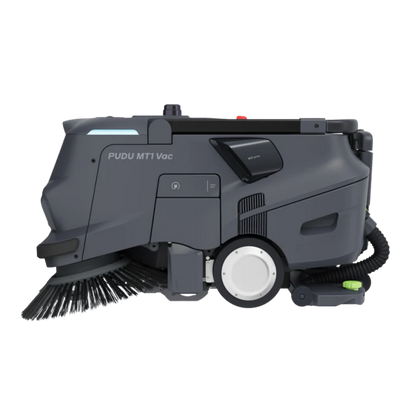 PUDU MT1 Vac AI robotic vacuum sweeper with HEPA filtration and autonomous navigation for commercial and industrial cleaning.
