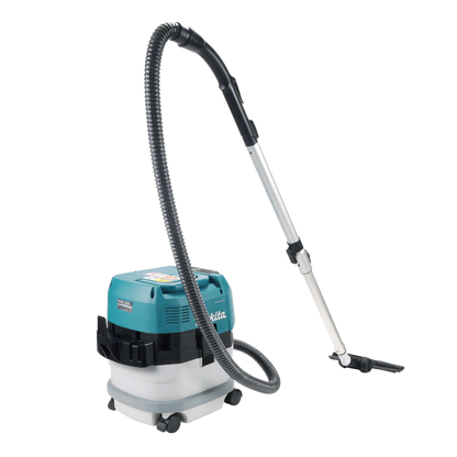 Makita VC002GLZ01 cordless 8L vacuum cleaner with HEPA filtration, AWS Bluetooth connectivity and Dust Class L certification.