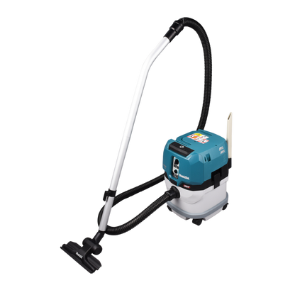 Makita VC004GLZ01 cordless 15L vacuum cleaner with HEPA filtration, AWS Bluetooth connectivity and L-Class certification.