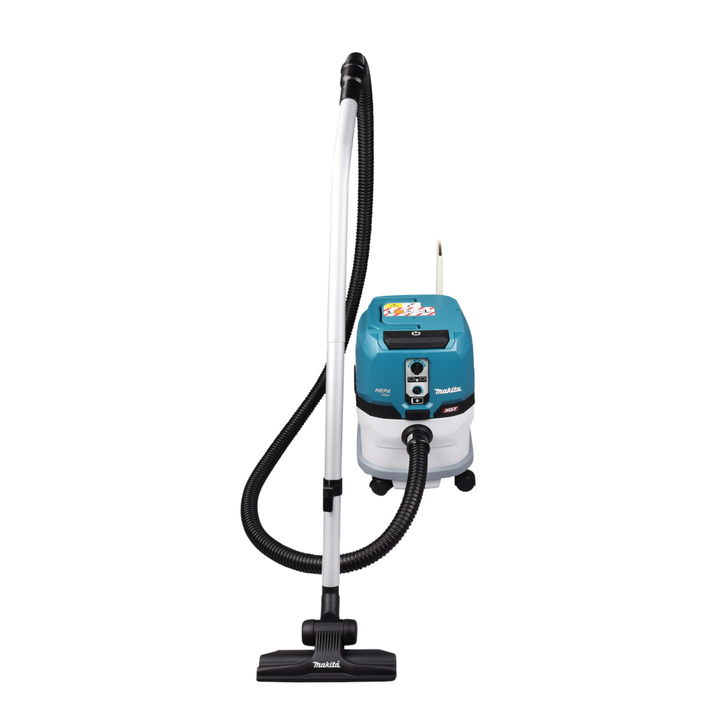 Makita VC004GLZ01 cordless 15L vacuum cleaner with HEPA filtration, AWS Bluetooth connectivity and L-Class certification.