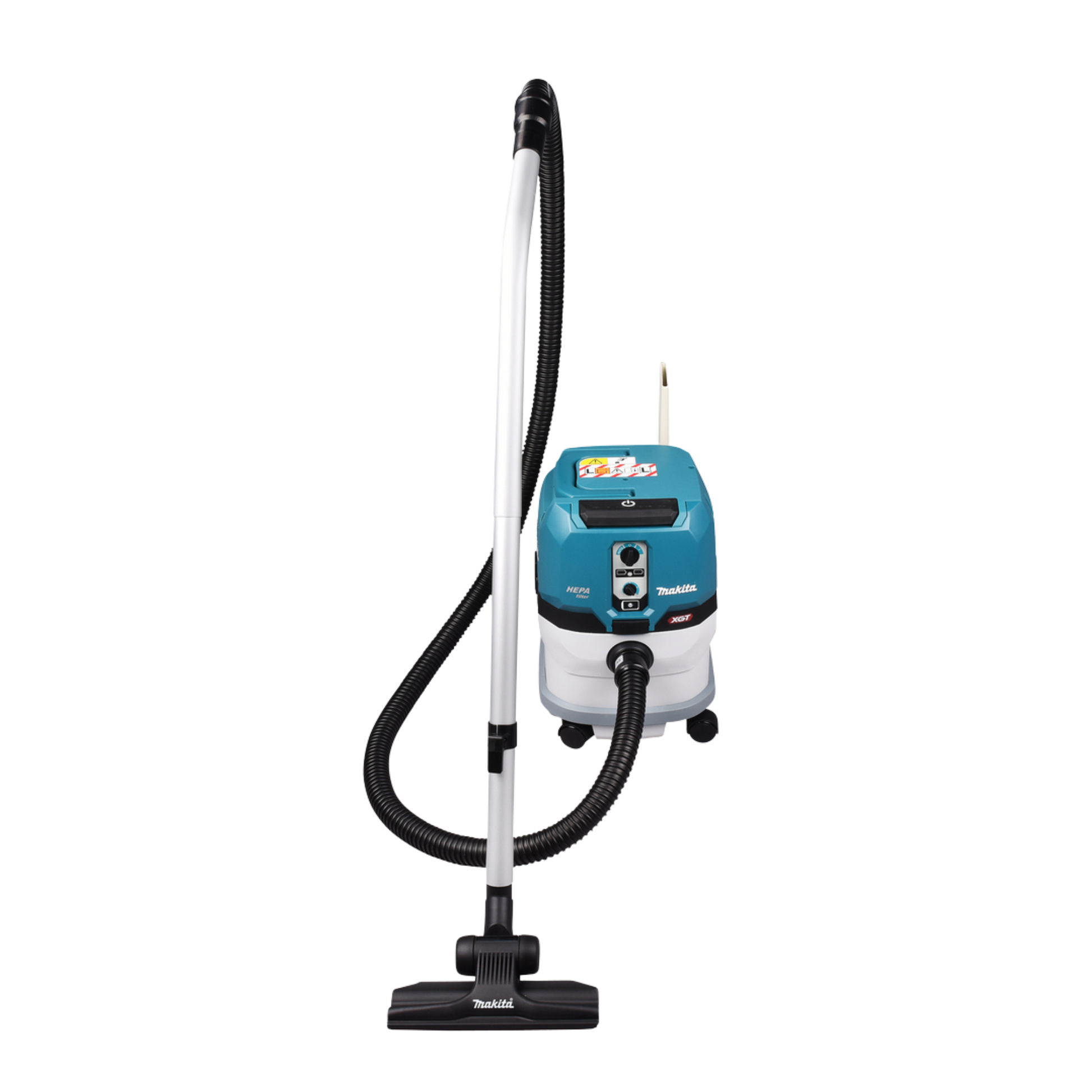 Makita VC004GLZ01 cordless 15L vacuum cleaner with HEPA filtration, AWS Bluetooth connectivity and L-Class certification.