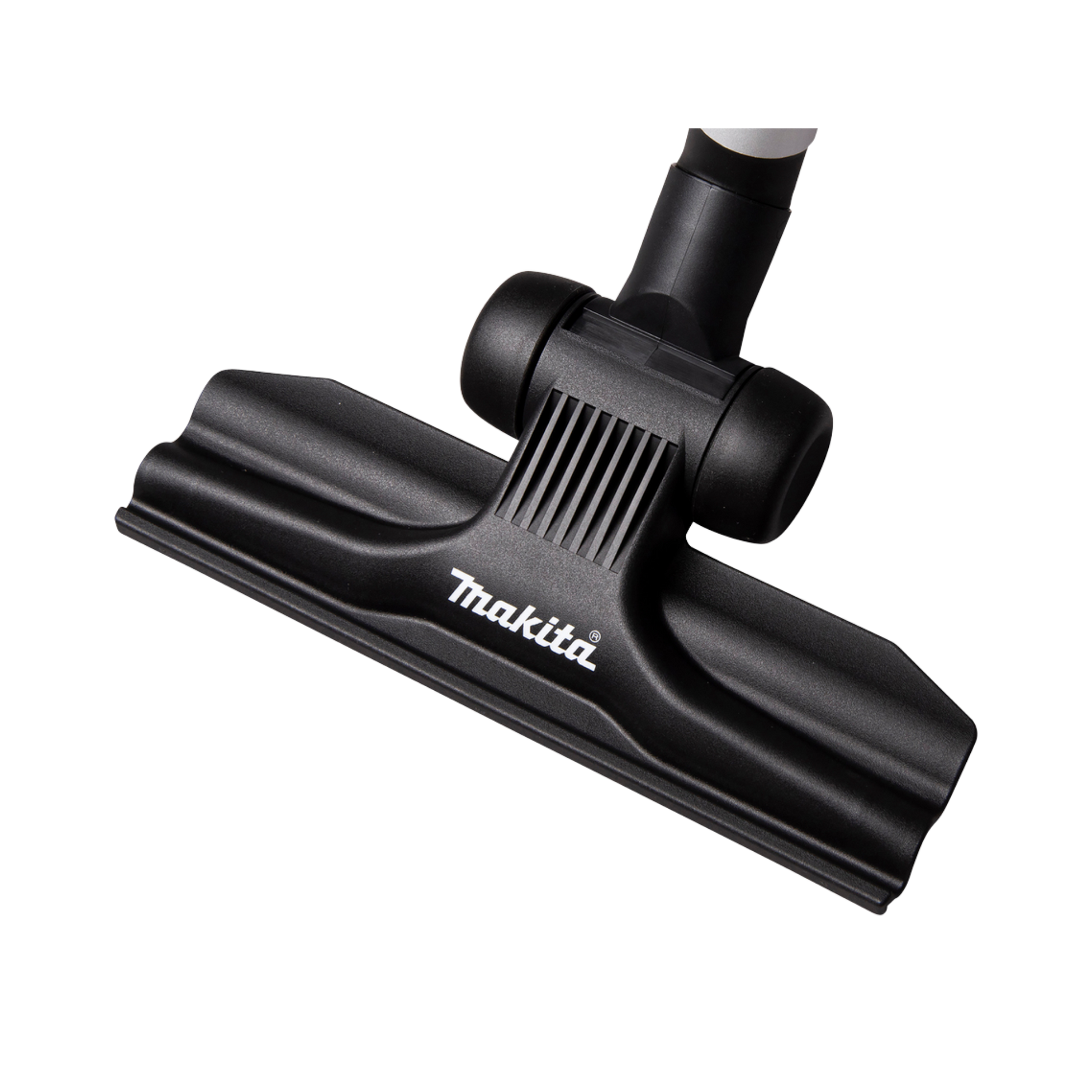 Black Makita vacuum attachment on a white background