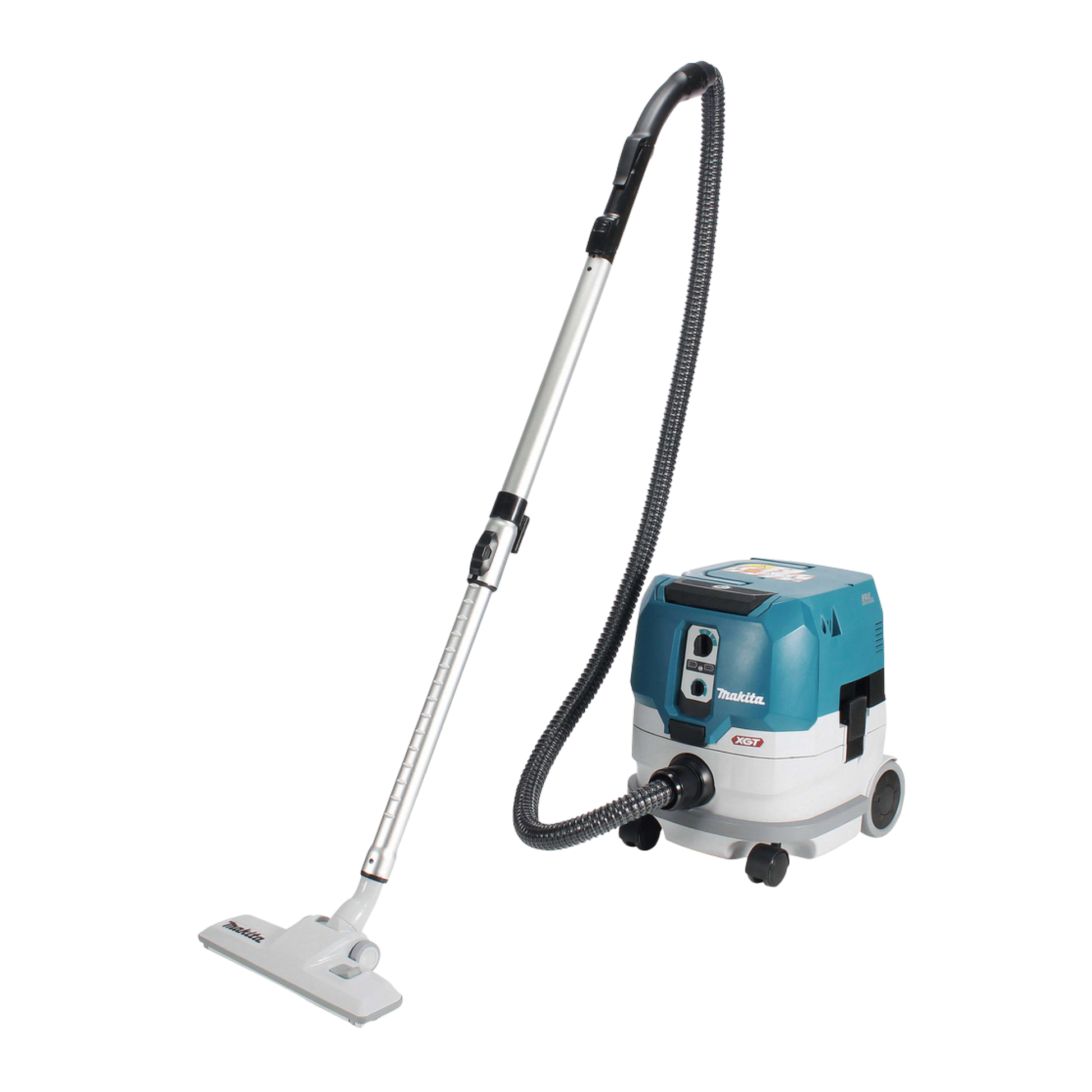 Vacuum cleaner with a long hose on a white background