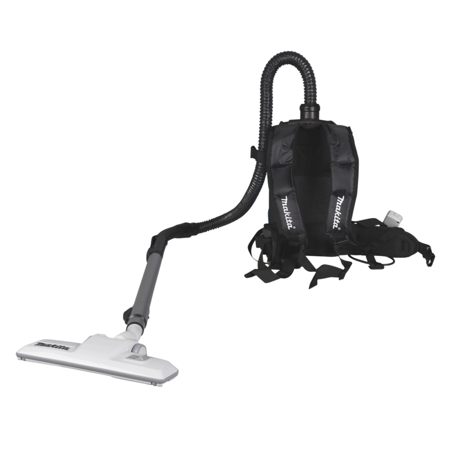 Makita VC008GZ09 cordless backpack vacuum cleaner with HEPA filter, LED work light and ergonomic harness system.