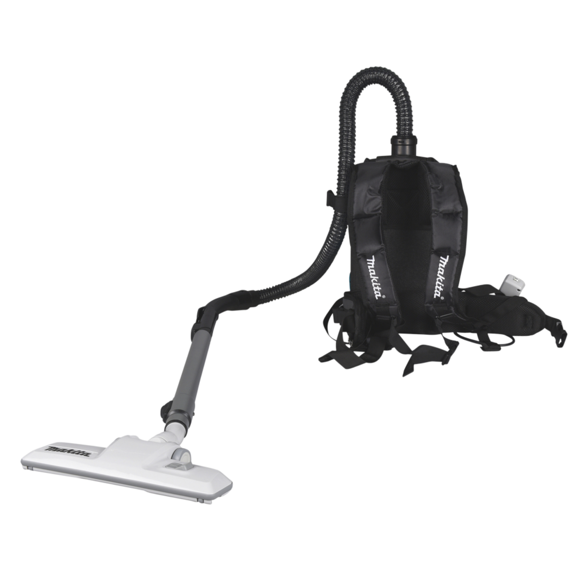 Makita VC008GZ09 cordless backpack vacuum cleaner with HEPA filter, LED work light and ergonomic harness system.