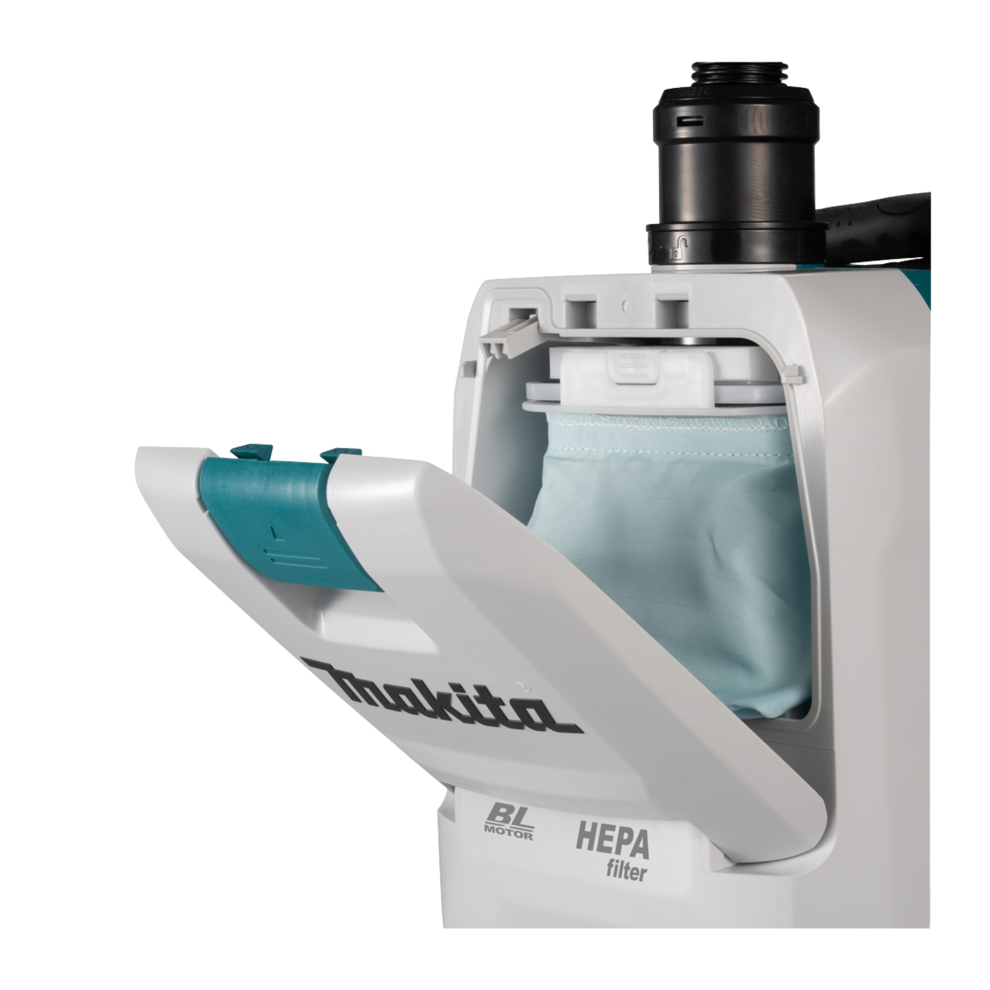 Makita VC008GZ09 cordless backpack vacuum cleaner with HEPA filter, LED work light and ergonomic harness system.
