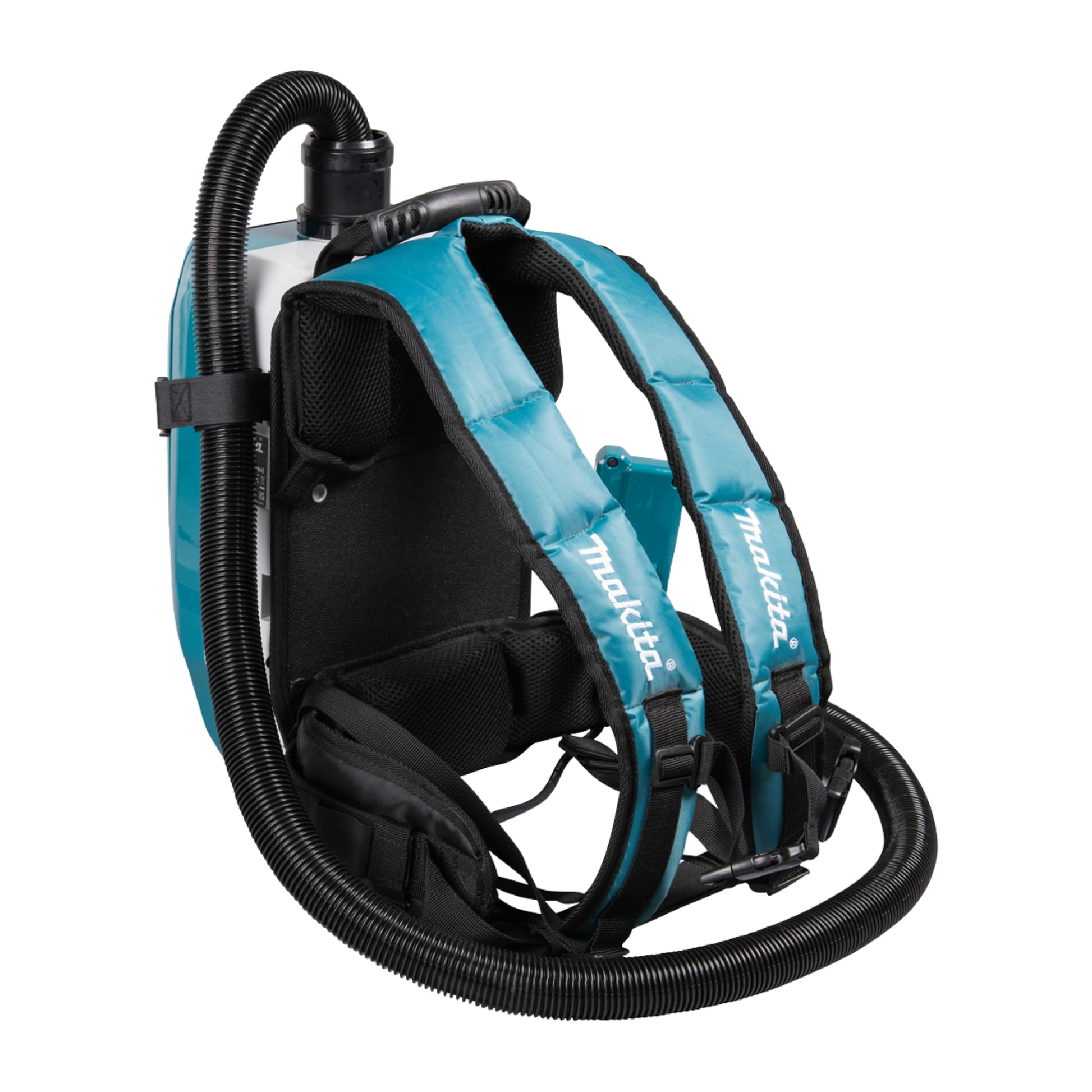 Makita VC009GZ01 cordless backpack vacuum cleaner with HEPA filtration and AWS Bluetooth connectivity for professional cleaning.