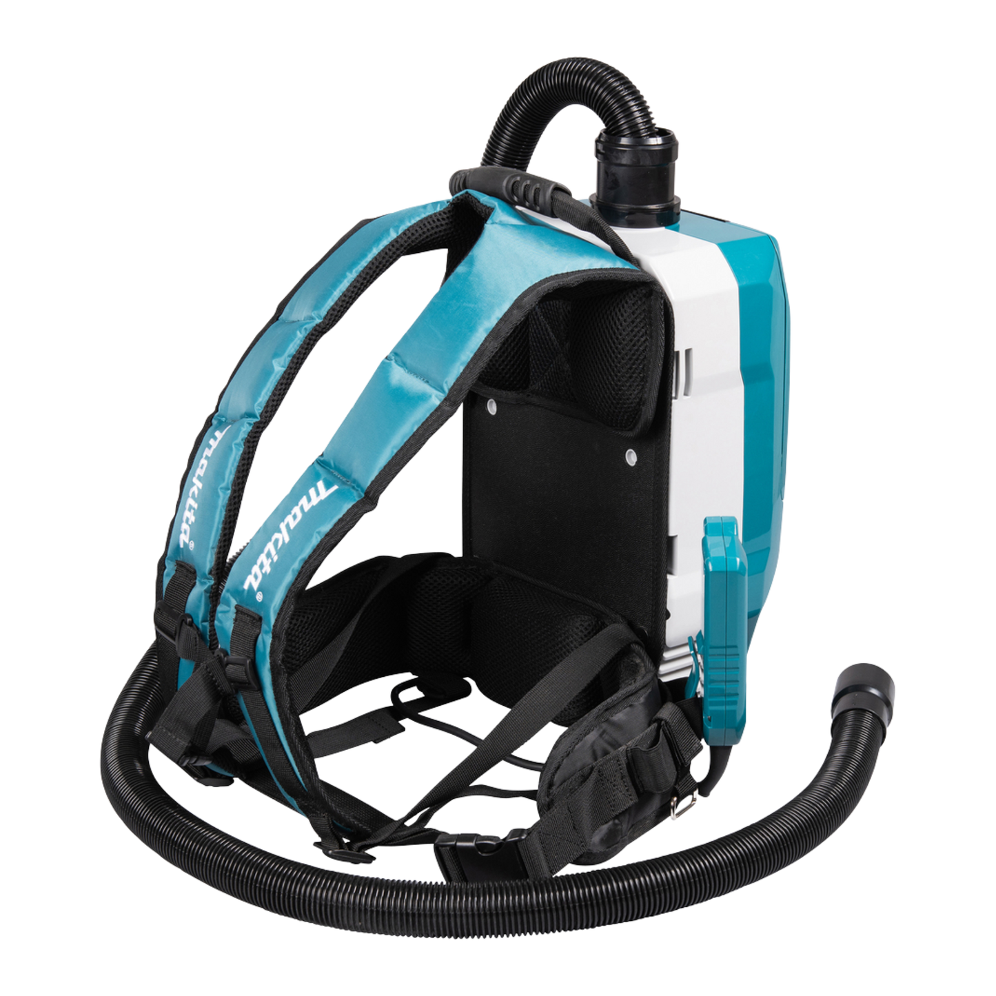 Makita VC009GZ01 cordless backpack vacuum cleaner with HEPA filtration and AWS Bluetooth connectivity for professional cleaning.