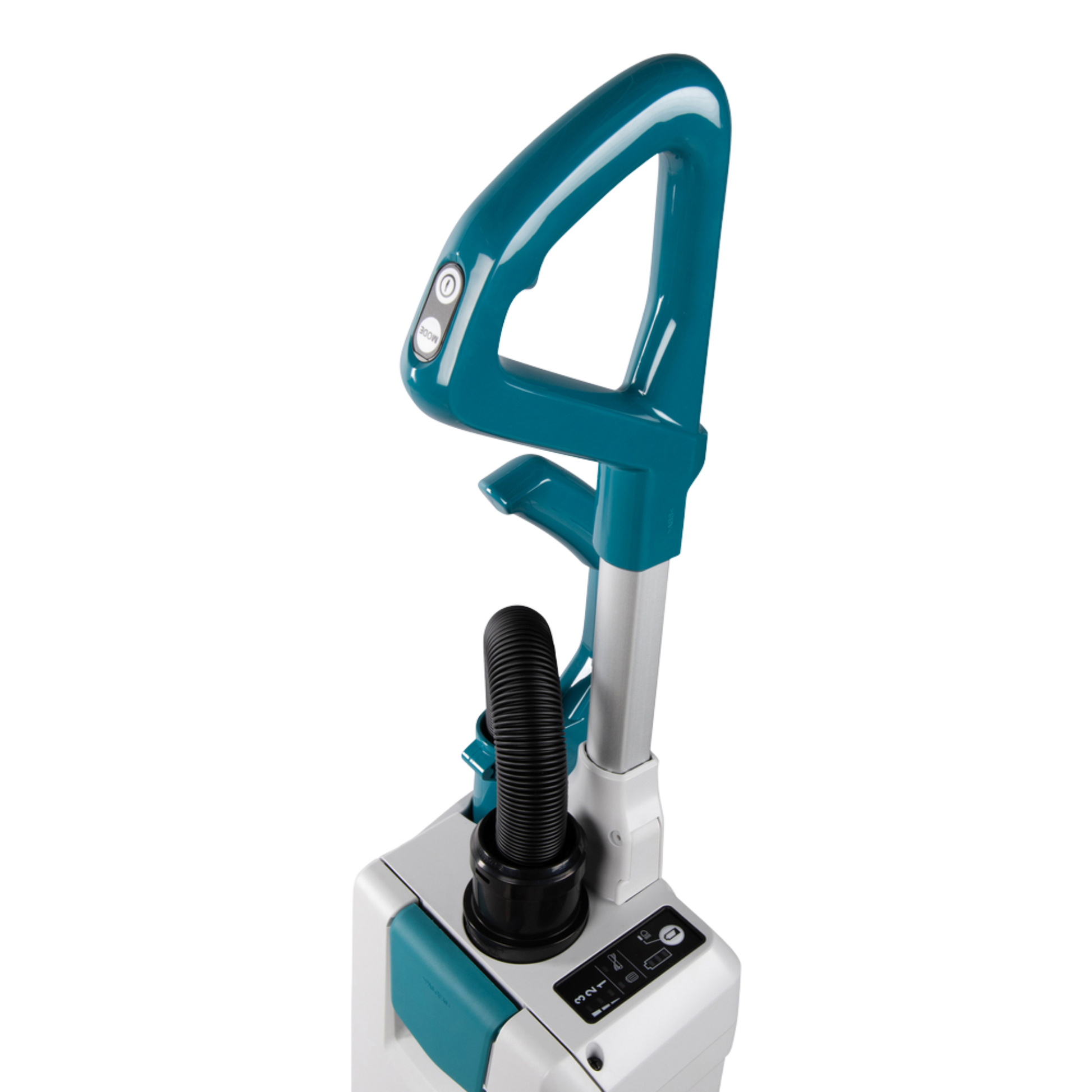 Makita VC010GZ cordless upright vacuum cleaner with rotating brush and HEPA filtration for carpet and floor cleaning.