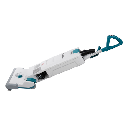White and blue vacuum cleaner on a white background