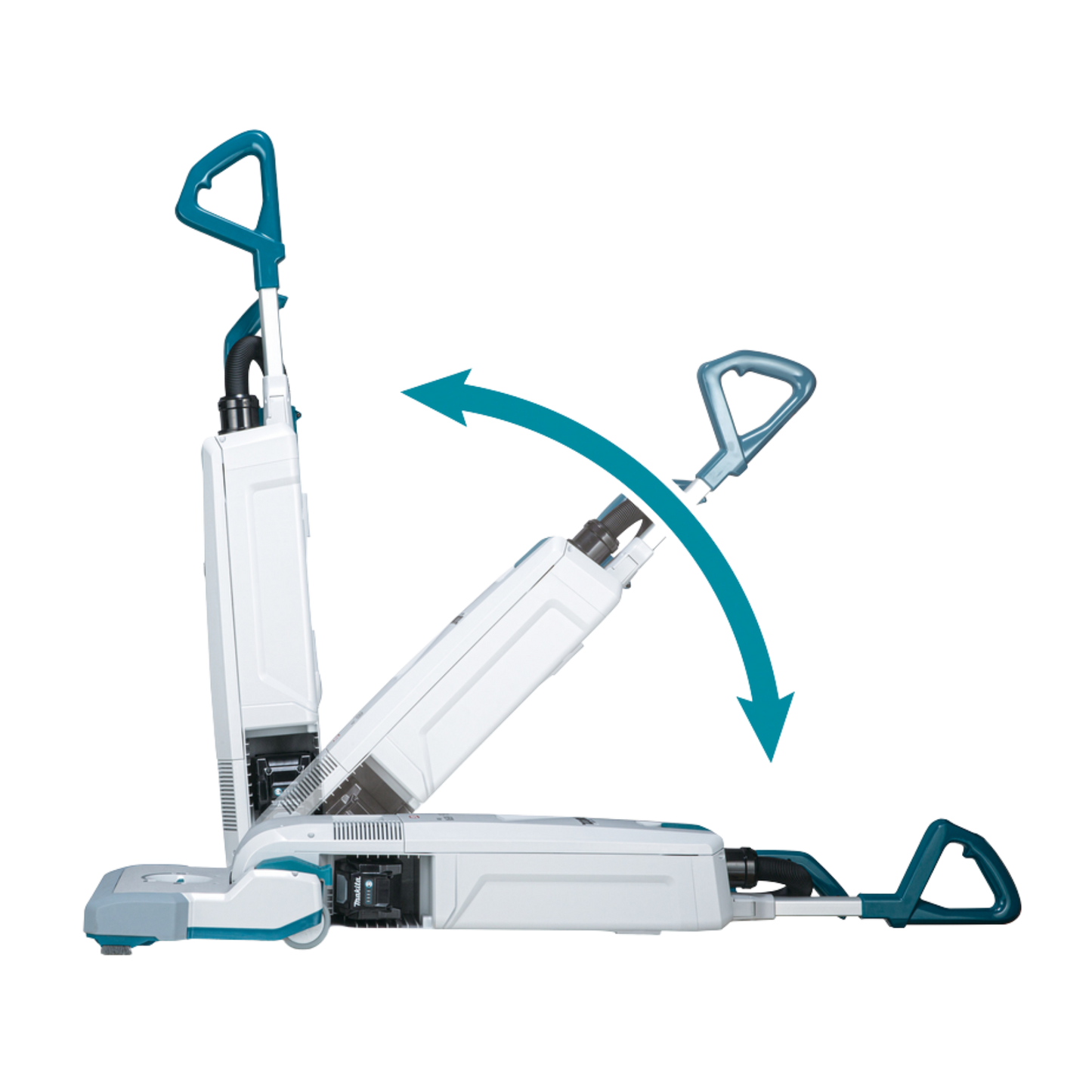 Makita VC010GZ cordless upright vacuum cleaner with rotating brush and HEPA filtration for carpet and floor cleaning.