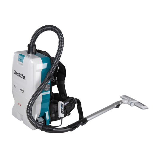 Backpack vacuum with Makita branding on a white background