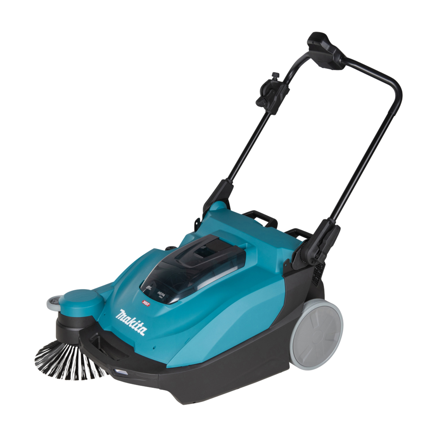 Makita VS001GZ cordless sweeper with HEPA dust filtration and 24 L waste container, supplied without battery or charger.