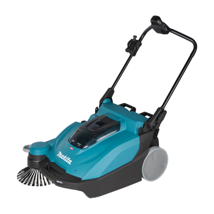 Makita VS001GZ cordless sweeper with HEPA dust filtration and 24 L waste container, supplied without battery or charger.
