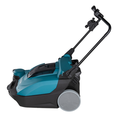 Makita VS001GZ cordless sweeper with HEPA dust filtration and 24 L waste container, supplied without battery or charger.