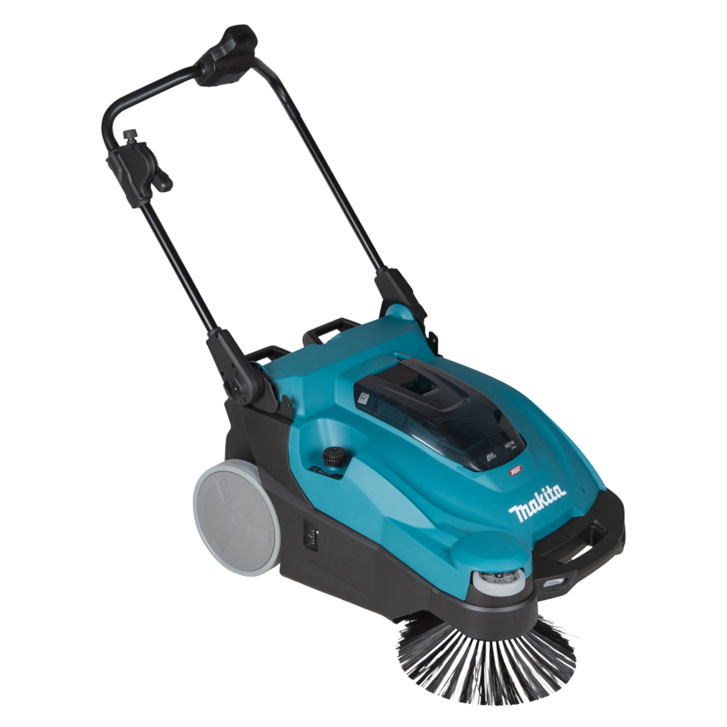 Makita VS001GZ cordless sweeper with HEPA dust filtration and 24 L waste container, supplied without battery or charger.